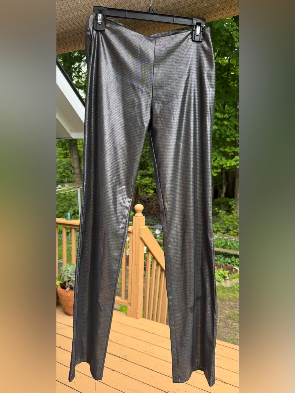 Black Shimmery High-Rise Faux Leather Pants